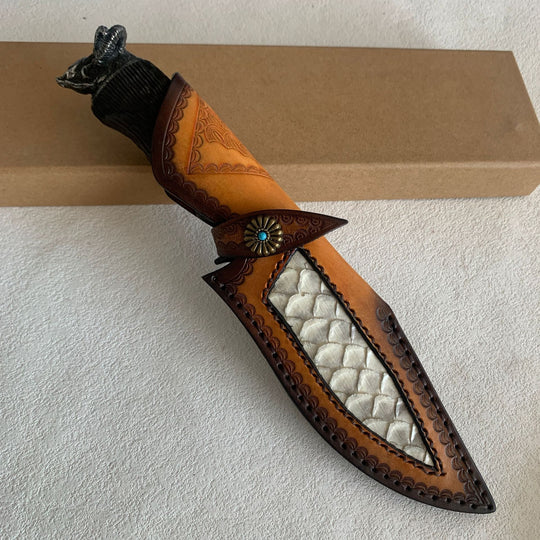 Black Goat:Hand-Forged Sanmai  Damascus Tactical Fixed Blade Knife