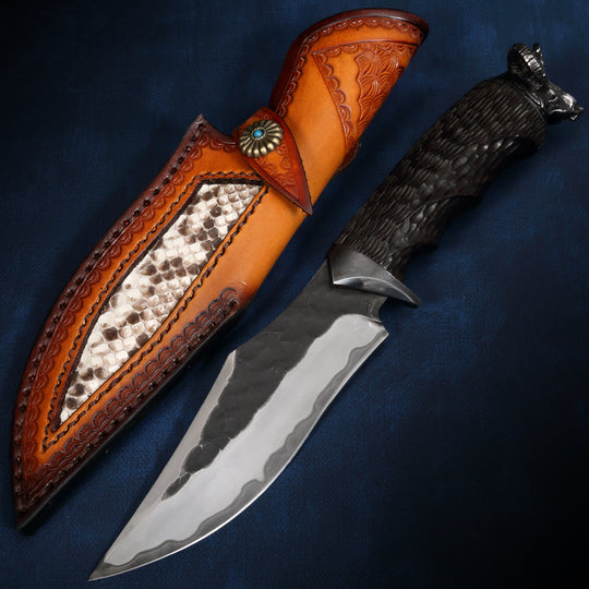 Black Goat:Hand-Forged Sanmai  Damascus Tactical Fixed Blade Knife