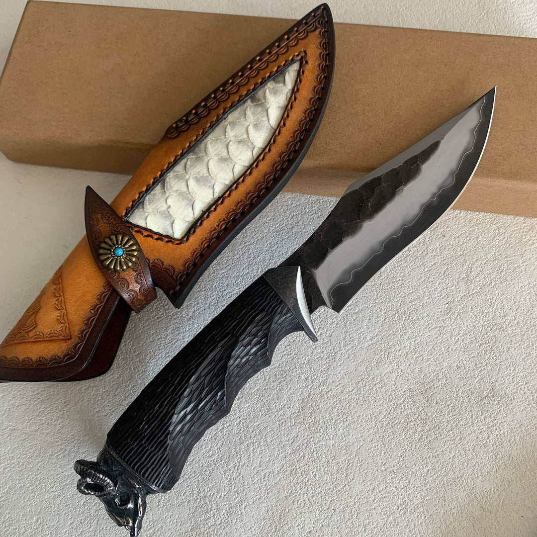 Black Goat:Hand-Forged Sanmai  Damascus Tactical Fixed Blade Knife