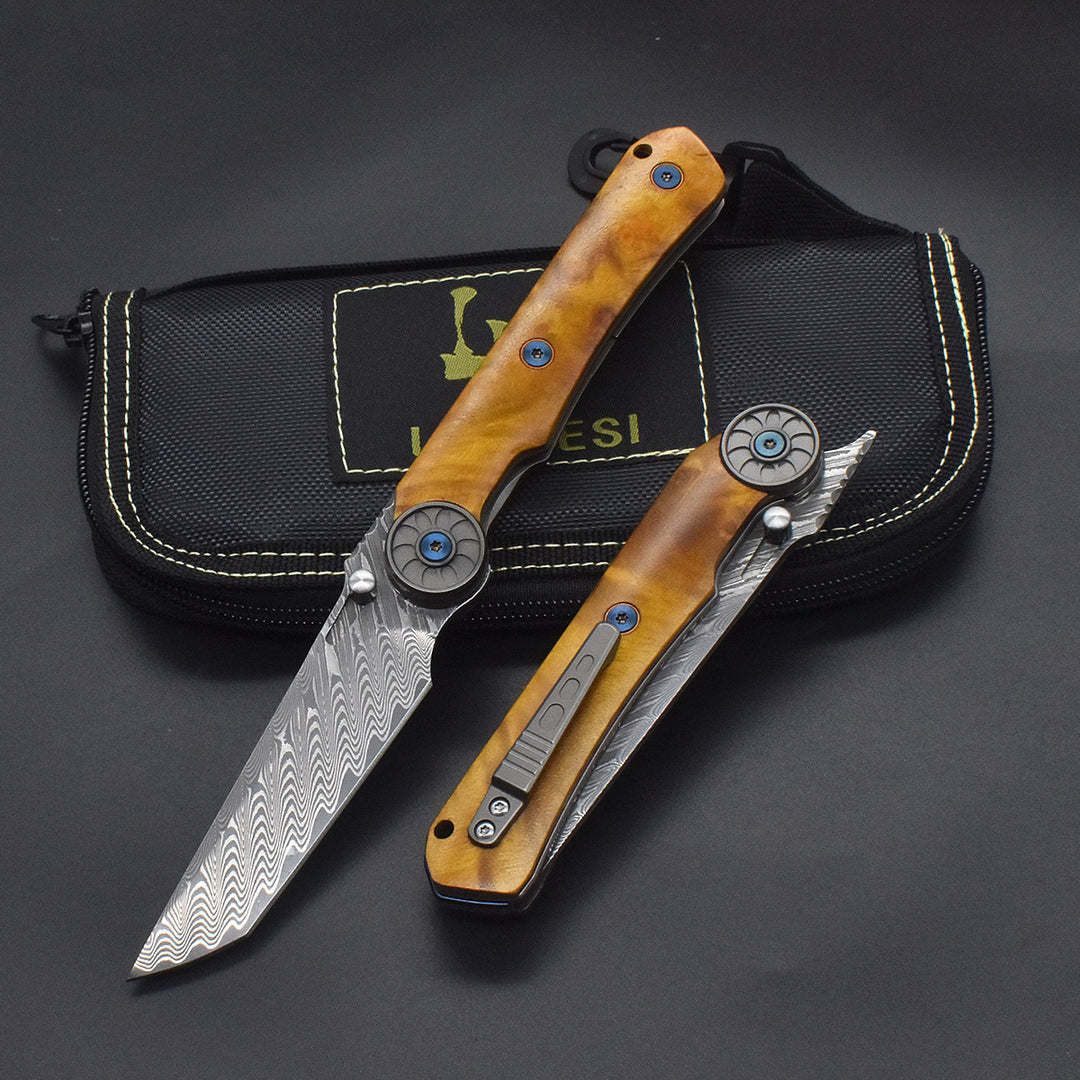 SolarFlame - Damascus EDC Folding Knife