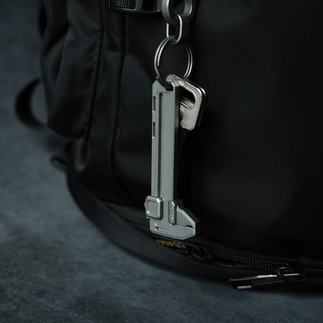 TiCal Pro - Sandblasted Titanium Mini Caliper can be attached to keychain for easy-carrying.