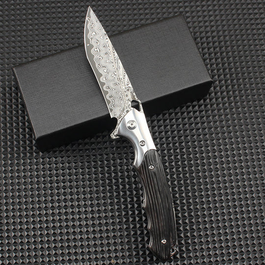Gravemark – Hand-Forged Damascus EDC Folding Knife with Sculpted Handle