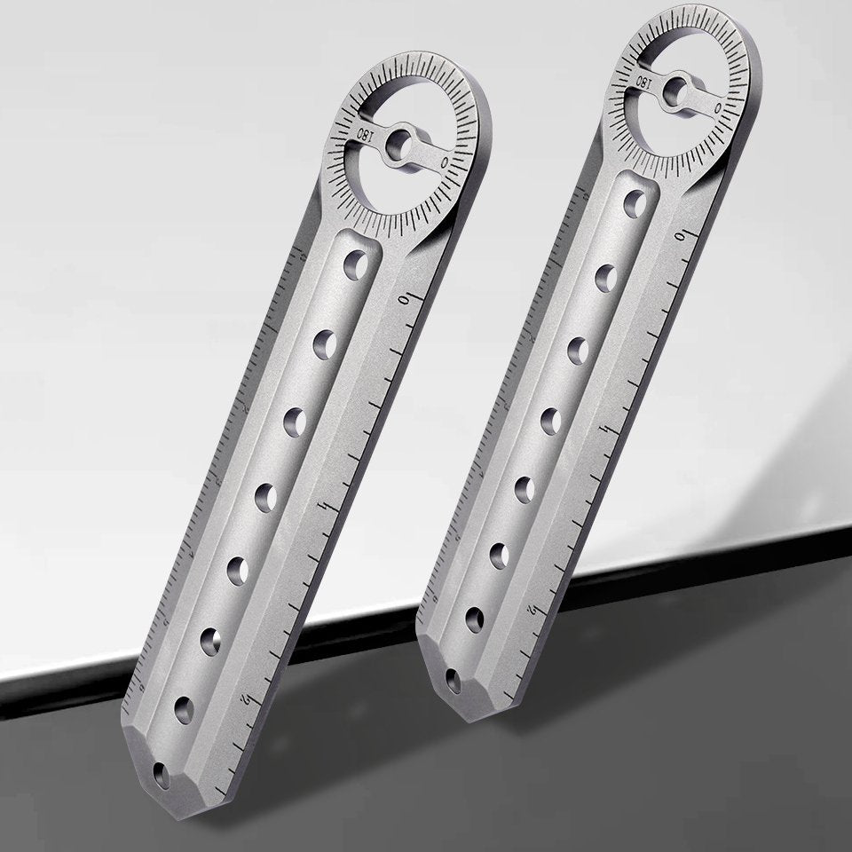 The Rulixor:Titanium Mini Ruler Protractor EDC Tool