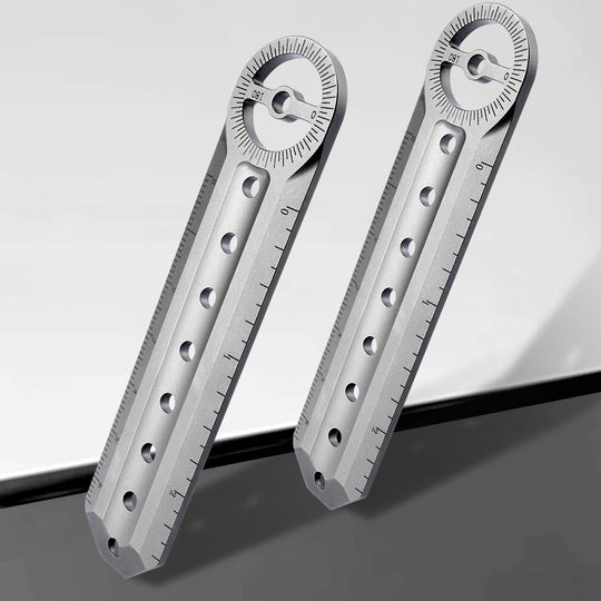 The Rulixor:Titanium Mini Ruler Protractor EDC Tool