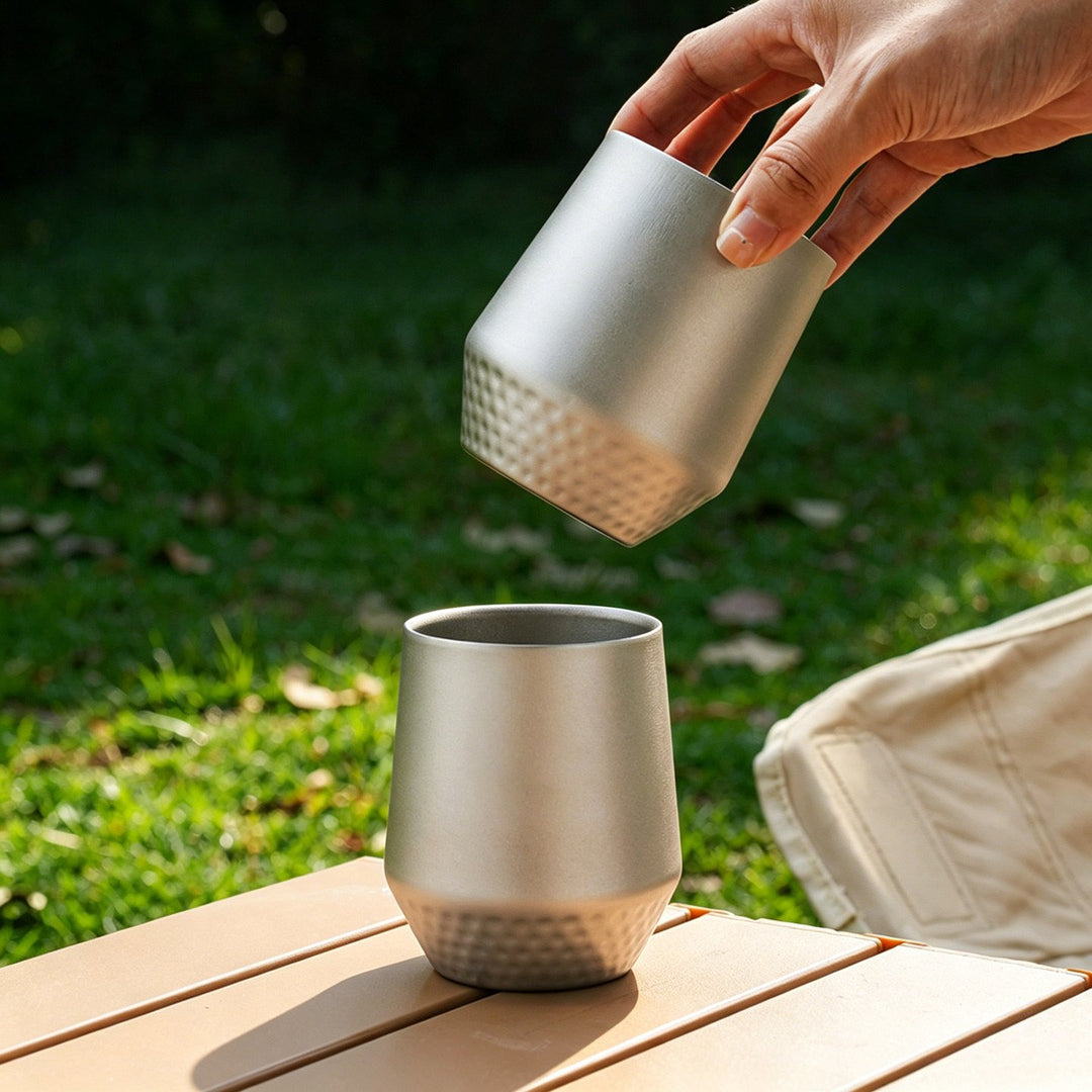 The LUMA:Pure Titanium Hammered Insulated Cup