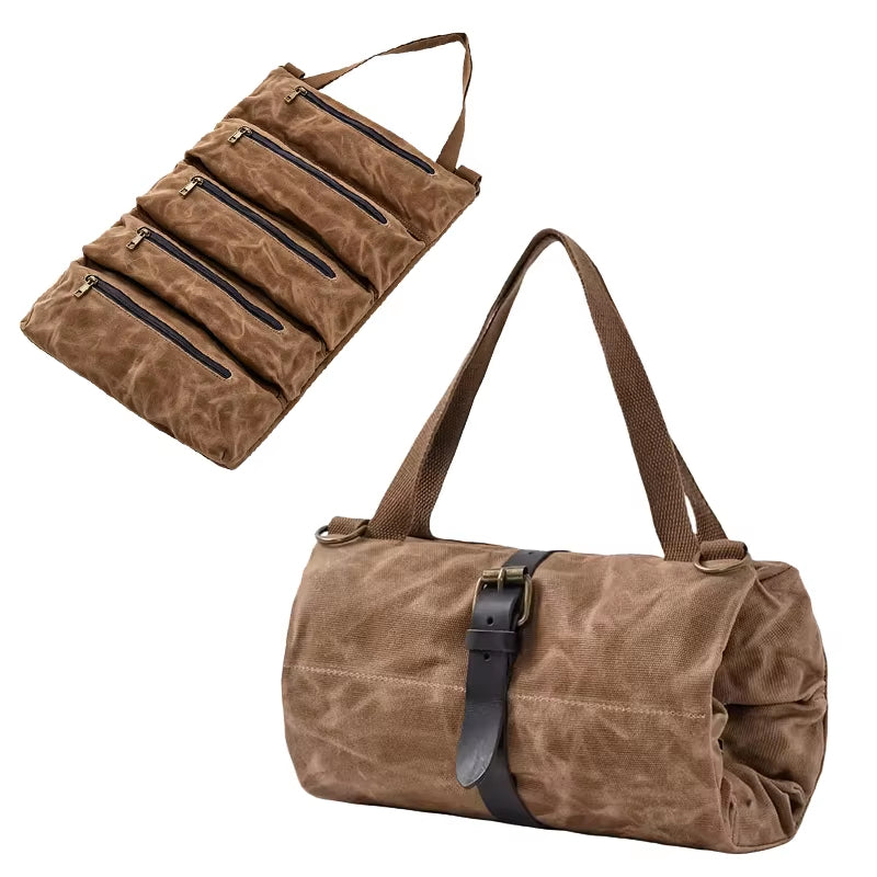 Tool Vault:Large-Capacity Waxed Canvas Tool Roll Bag