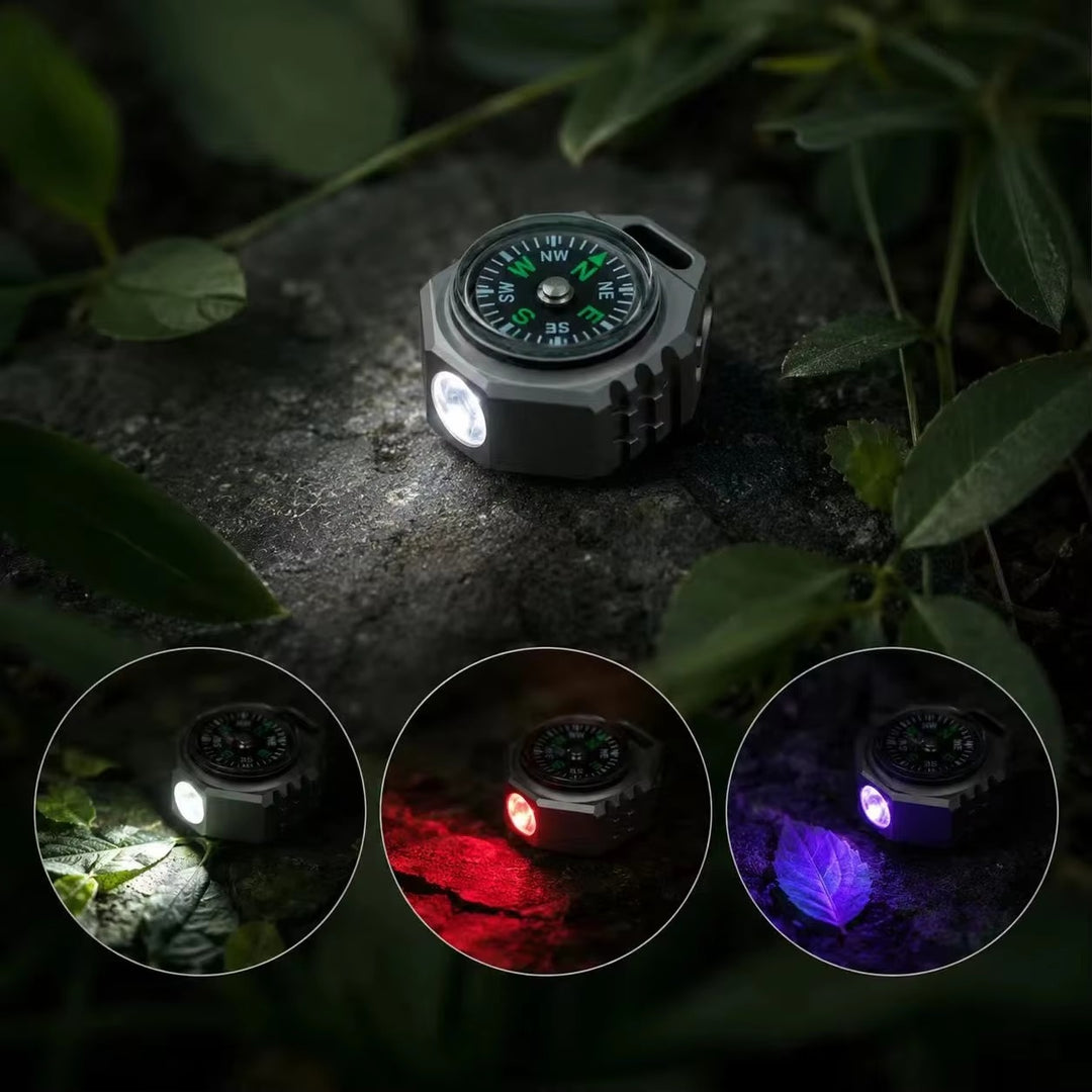 Polaris:Titanium Tri-Color EDC Flashlight with Built-In Compass
