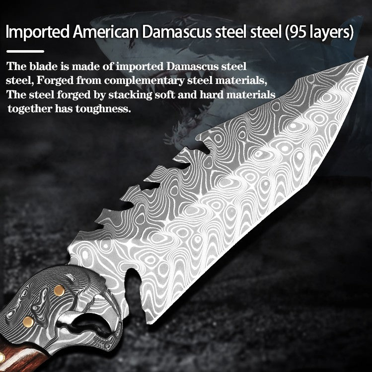 Ironwood Fang – Damascus Fishbone Outdoor Fixed Blade Knife