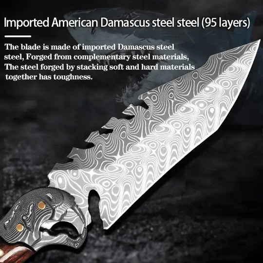 Ironwood Fang – Damascus Fishbone Outdoor Fixed Blade Knife