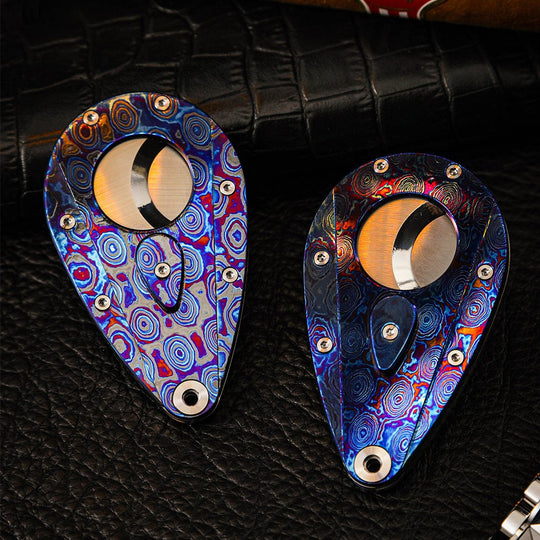 Hand-Forged:Premium Timascus Guitar Cigar Cutter with M390 Super Steel Dual Shears