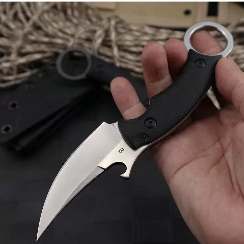 GreyMako:D2 Steel Hawkbill Karambit Outdoor Fixed Blade Survival Knife