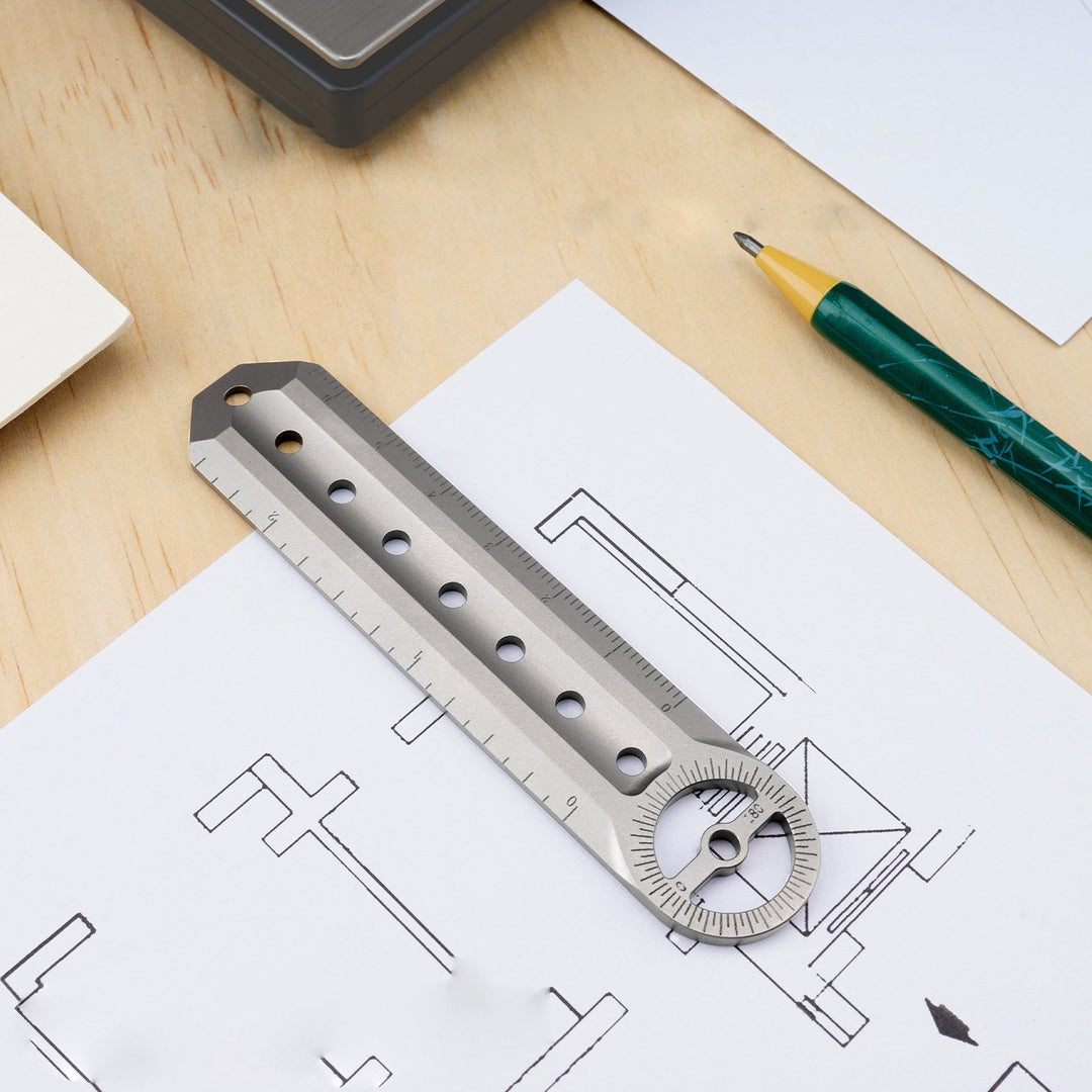 The Rulixor:Titanium Mini Ruler Protractor EDC Tool