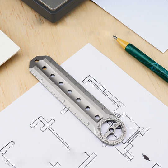 The Rulixor:Titanium Mini Ruler Protractor EDC Tool