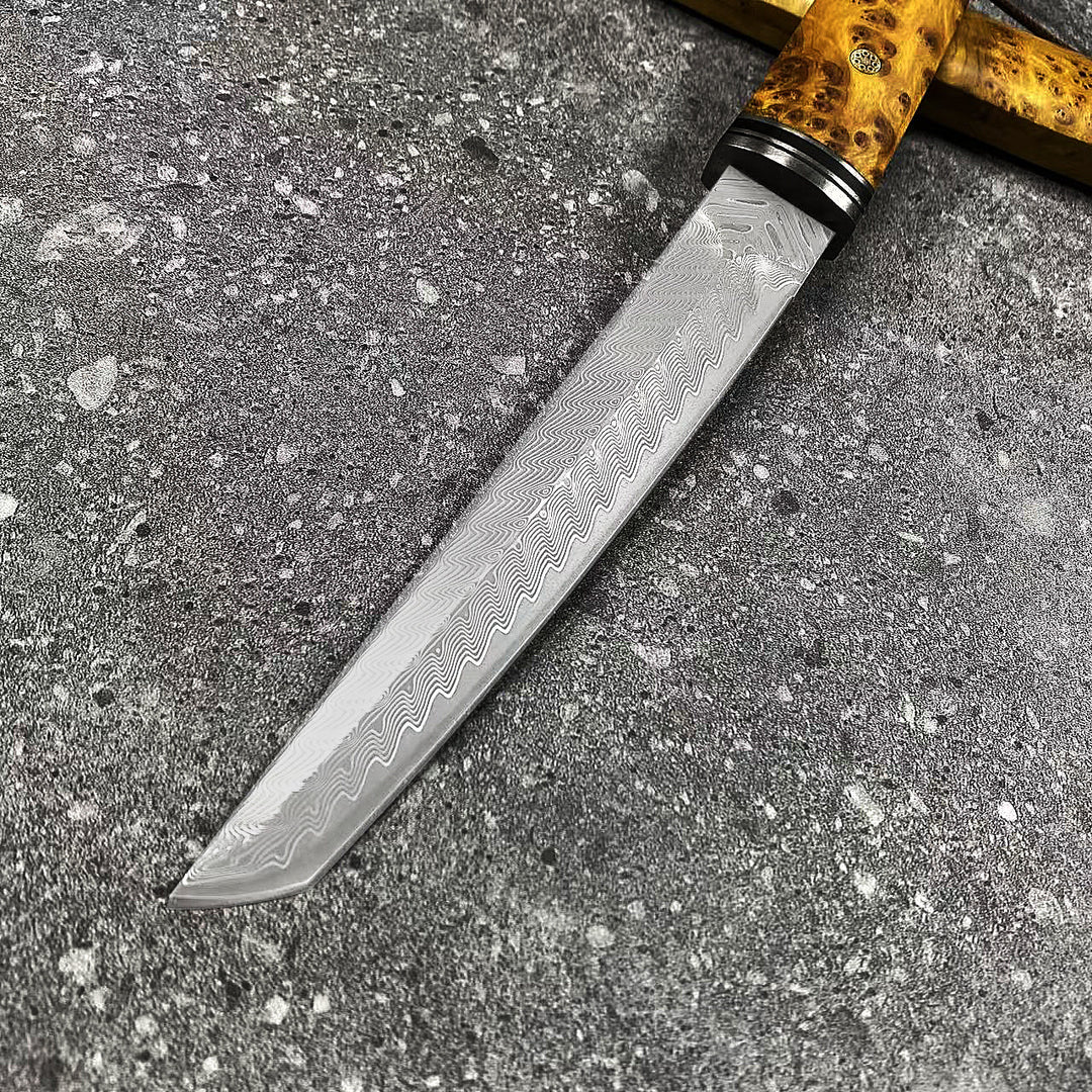 The Kiyora:Damascus VG10 Tanto EDC Knife with Thuja Wood Handle