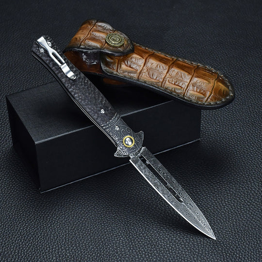 Panther Like:Camping & Self-Defense Damascus Folding EDC Knife