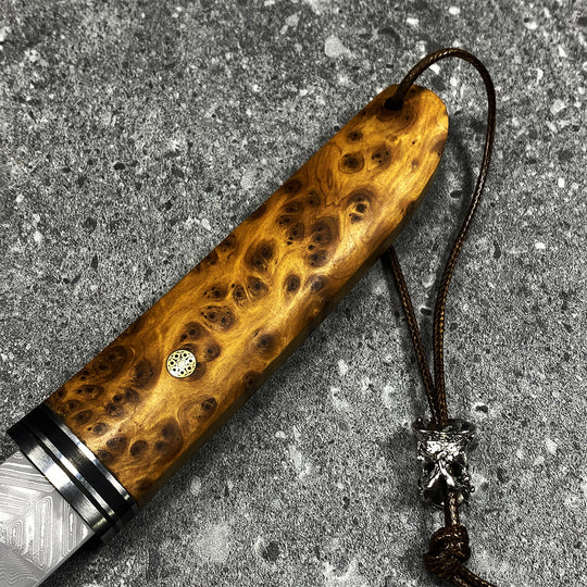 The Kiyora:Damascus VG10 Tanto EDC Knife with Thuja Wood Handle