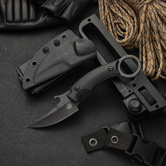 GreyMako:D2 Steel Hawkbill Karambit Outdoor Fixed Blade Survival Knife