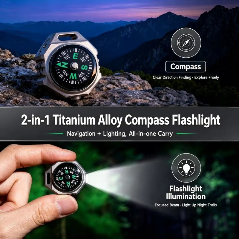 Polaris:Titanium Tri-Color EDC Flashlight with Built-In Compass