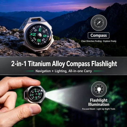 Polaris:Titanium Tri-Color EDC Flashlight with Built-In Compass
