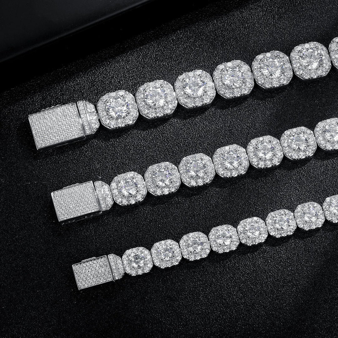 18K White Gold Plated 12mm Zircon Square Sugar Cuban Flip Cover Chains Bracelet