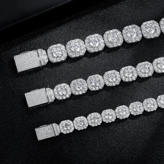 18K White Gold Plated 12mm Zircon Square Sugar Cuban Flip Cover Chains Bracelet