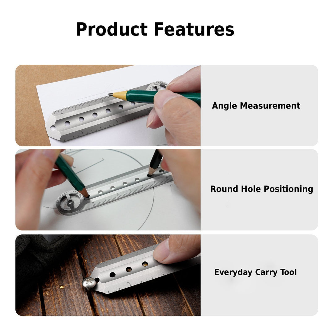 The Rulixor:Titanium Mini Ruler Protractor EDC Tool
