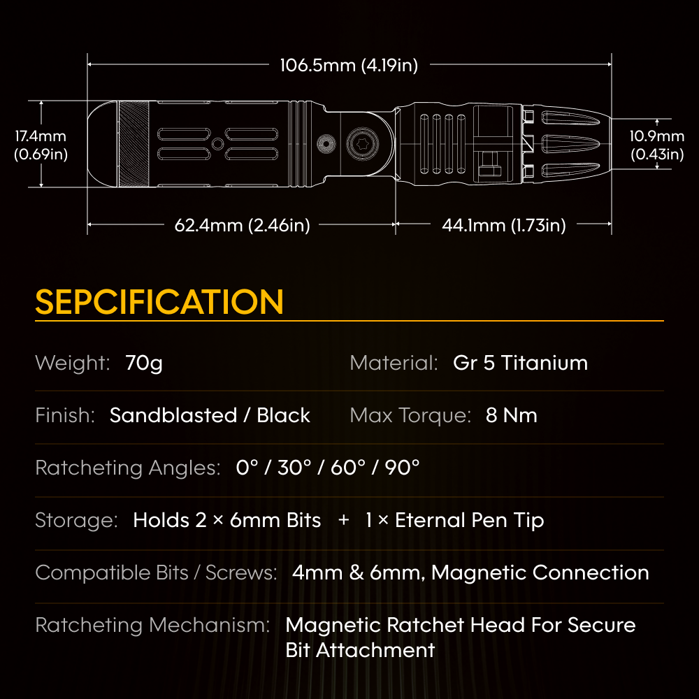 Arcos Driver：4-Angle Foldable Titanium Ratchet Screwdriver