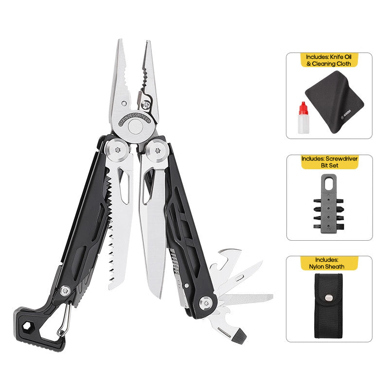 Solar Chase Pliers | 14-in-1 Tactical Multitool with Fire Starter & Saw | Heavy Duty 420 Steel for Survival & EDC
