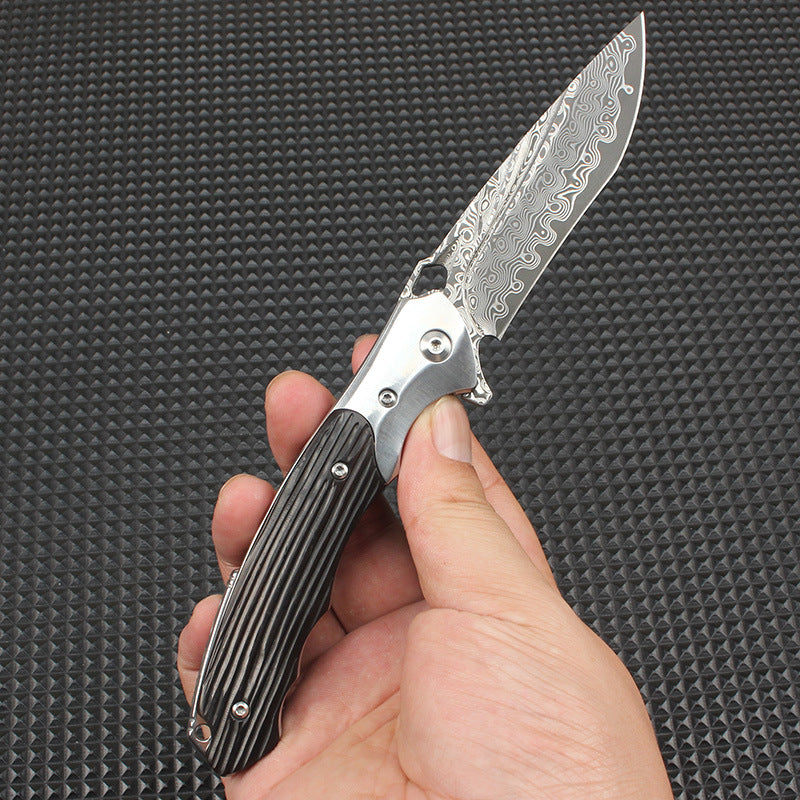 Gravemark – Hand-Forged Damascus EDC Folding Knife with Sculpted Handle