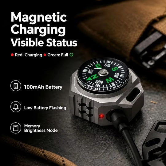 Polaris:Titanium Tri-Color EDC Flashlight with Built-In Compass