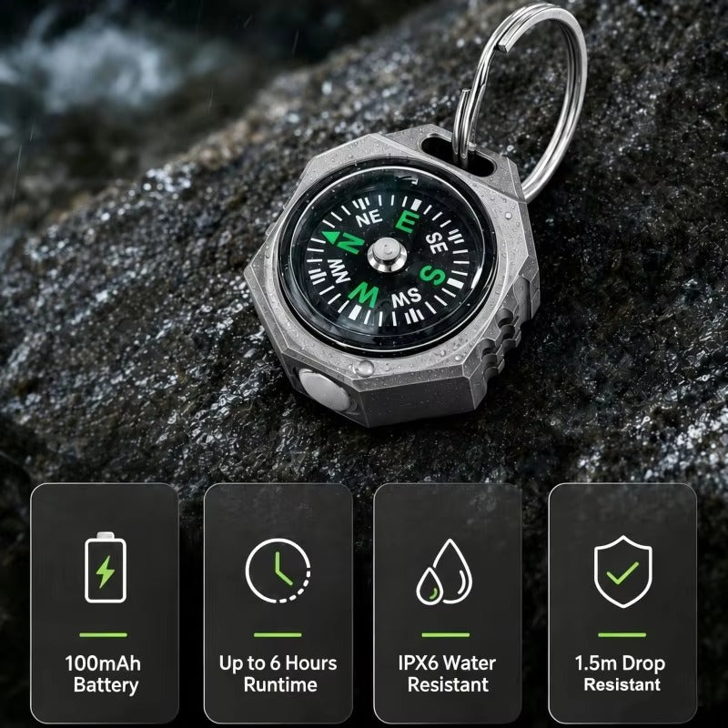 Polaris:Titanium Tri-Color EDC Flashlight with Built-In Compass