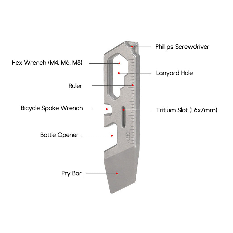 TC07D – Titanium Keychain Tool With Screwdriver, Opener, Ruler & Wrench