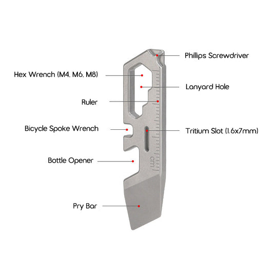 TC07D – Titanium Keychain Tool With Screwdriver, Opener, Ruler & Wrench