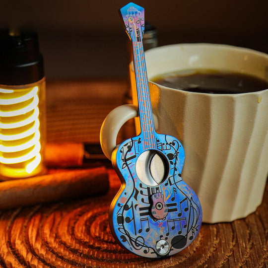 AEGEAN SEA : Pure Titanium Guitar-Shaped Cigar Cutter - Austrian M390 Steel Premium Luxury EDC