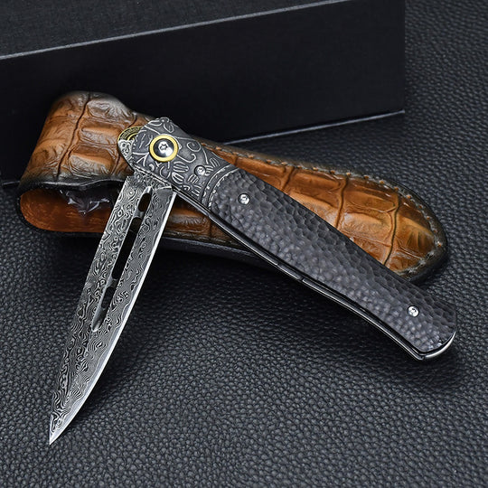 Panther Like:Camping & Self-Defense Damascus Folding EDC Knife