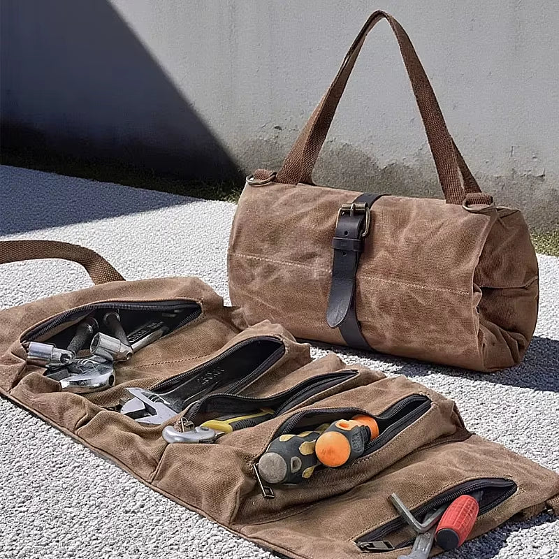 Tool Vault:Large-Capacity Waxed Canvas Tool Roll Bag