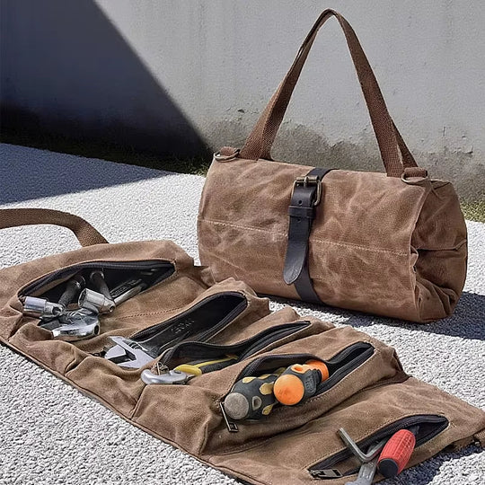 Tool Vault:Large-Capacity Waxed Canvas Tool Roll Bag