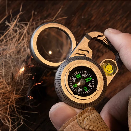 The Magnorth: Titanium Compass EDC Clip with Magnifier, Bubble Level & Pry Bar