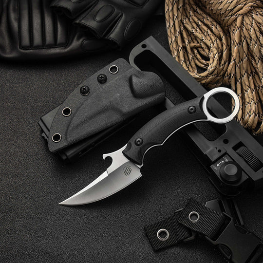GreyMako:D2 Steel Hawkbill Karambit Outdoor Fixed Blade Survival Knife