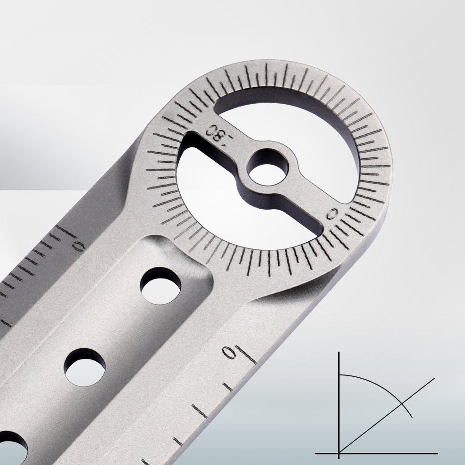 The Rulixor:Titanium Mini Ruler Protractor EDC Tool
