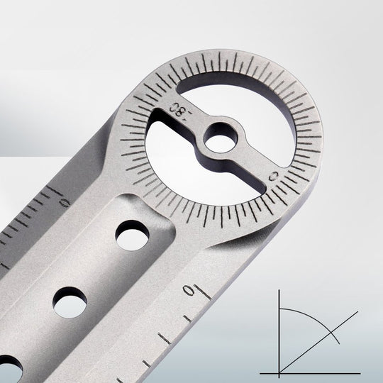 The Rulixor:Titanium Mini Ruler Protractor EDC Tool