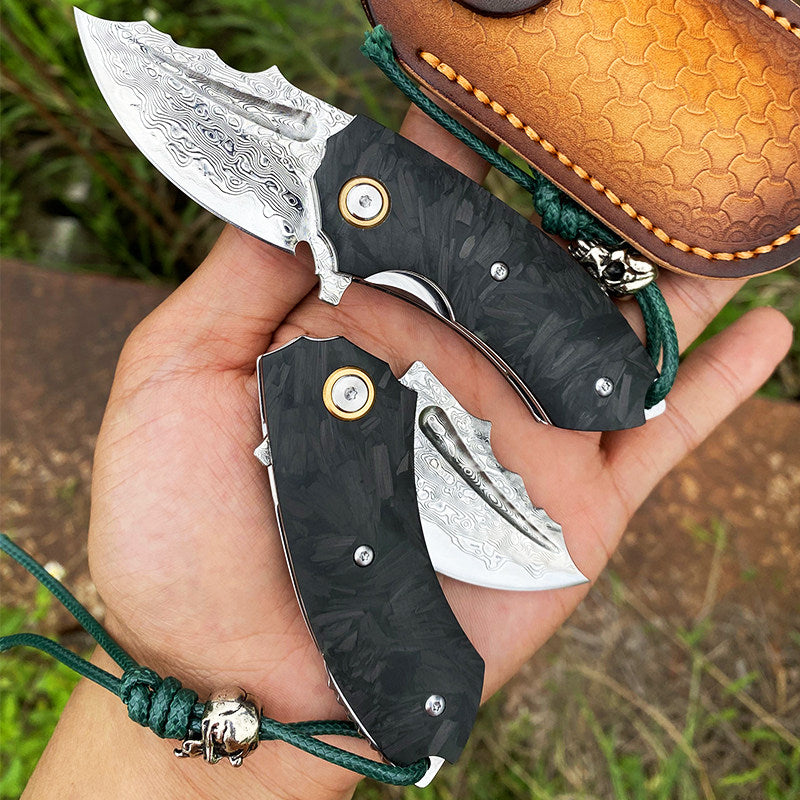 The Eclipse:Damascus Steel Folding Nightglow Pocket EDC Knife