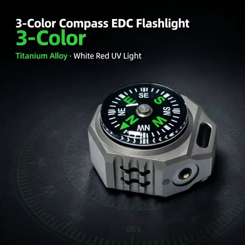 Polaris:Titanium Tri-Color EDC Flashlight with Built-In Compass