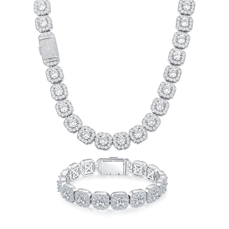 18K White Gold Plated 12mm Zircon Square Sugar Cuban Flip Cover Chains Bracelet