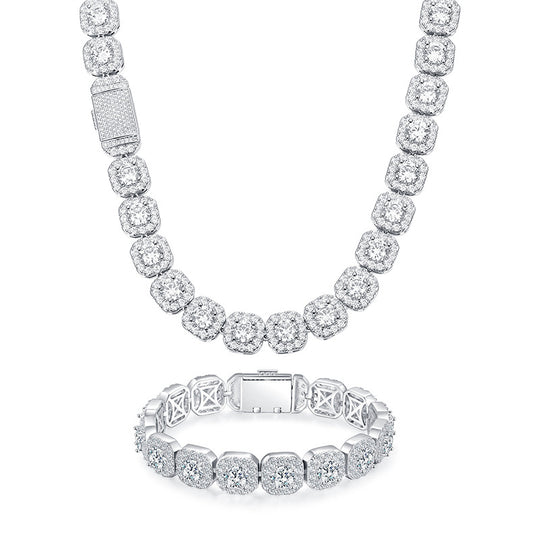 18K White Gold Plated 12mm Zircon Square Sugar Cuban Flip Cover Chains Bracelet