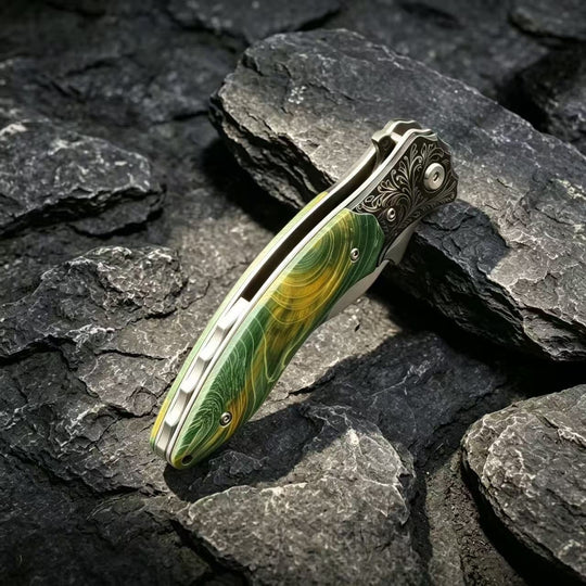 The Mist:VG10 Damascus Steel Stabilized Wood EDC Folding Knife