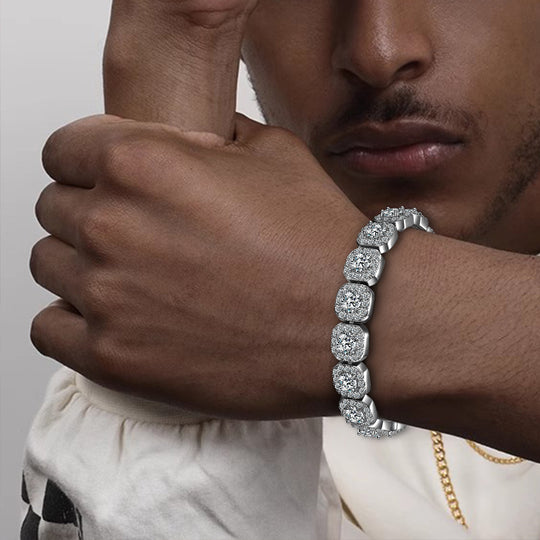 18K White Gold Plated 12mm Zircon Square Sugar Cuban Flip Cover Chains Bracelet