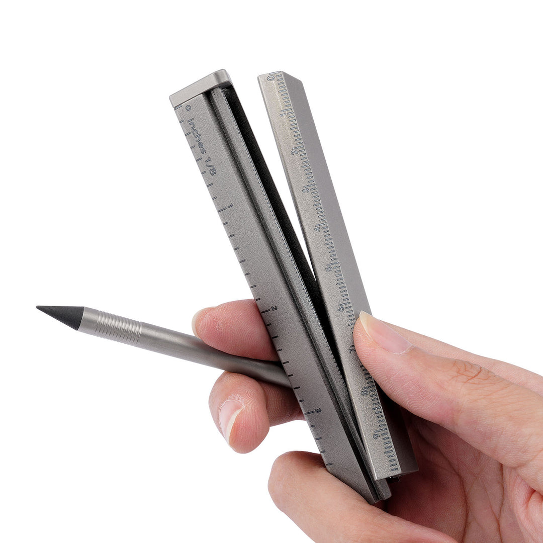 The TriRuler:Titanium Drafting Built-In Mini Pencil EDC Multi-Tool