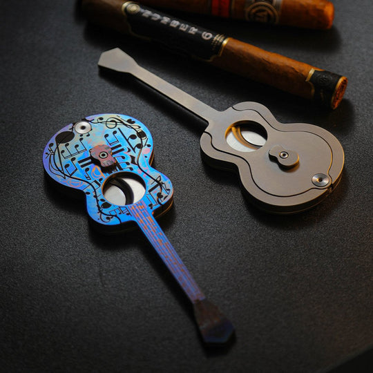 AEGEAN SEA : Pure Titanium Guitar-Shaped Cigar Cutter - Austrian M390 Steel Premium Luxury EDC