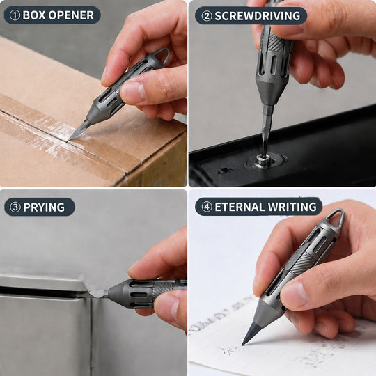 PenPry：7-in-1 Titanium EDC Tool With Eternal Pen, Pry Bar & Screwdriver Bits.